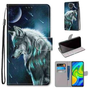 For Xiaomi Redmi 10X 4G / Note 9 Coloured Drawing Cross Texture Horizontal Flip PU Leather Case with Holder & Card Slots & Wallet & Lanyard(Pensive Wolf)
