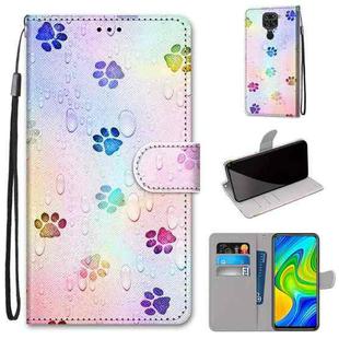 For Xiaomi Redmi 10X 4G / Note 9 Coloured Drawing Cross Texture Horizontal Flip PU Leather Case with Holder & Card Slots & Wallet & Lanyard(Footprint Water Drops)