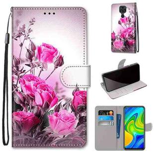For Xiaomi Redmi 10X 4G / Note 9 Coloured Drawing Cross Texture Horizontal Flip PU Leather Case with Holder & Card Slots & Wallet & Lanyard(Wild Rose)