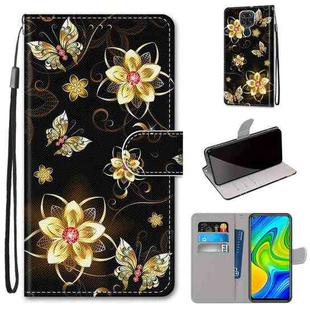 For Xiaomi Redmi 10X 4G / Note 9 Coloured Drawing Cross Texture Horizontal Flip PU Leather Case with Holder & Card Slots & Wallet & Lanyard(Gold Diamond Butterfly)