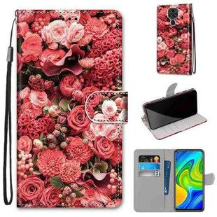 For Xiaomi Redmi 10X 4G / Note 9 Coloured Drawing Cross Texture Horizontal Flip PU Leather Case with Holder & Card Slots & Wallet & Lanyard(Pink Rose Garden)