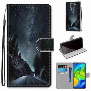 For Xiaomi Redmi 10X 4G / Note 9 Coloured Drawing Cross Texture Horizontal Flip PU Leather Case with Holder & Card Slots & Wallet & Lanyard(Mountain Road Starry Sky)