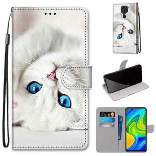For Xiaomi Redmi 10X 4G / Note 9 Coloured Drawing Cross Texture Horizontal Flip PU Leather Case with Holder & Card Slots & Wallet & Lanyard(White Kitten)