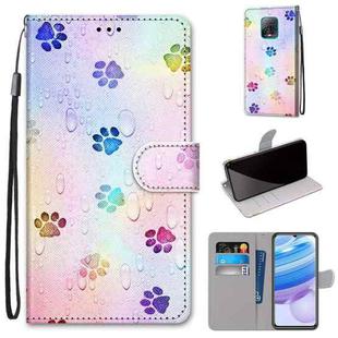 For Xiaomi Redmi 10X 5G / 10X Pro 5G Coloured Drawing Cross Texture Horizontal Flip PU Leather Case with Holder & Card Slots & Wallet & Lanyard(Footprint Water Drops)