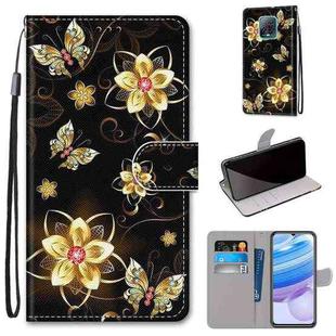 For Xiaomi Redmi 10X 5G / 10X Pro 5G Coloured Drawing Cross Texture Horizontal Flip PU Leather Case with Holder & Card Slots & Wallet & Lanyard(Gold Diamond Butterfly)