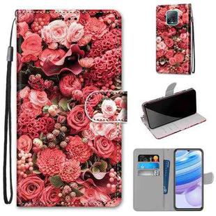 For Xiaomi Redmi 10X 5G / 10X Pro 5G Coloured Drawing Cross Texture Horizontal Flip PU Leather Case with Holder & Card Slots & Wallet & Lanyard(Pink Rose Garden)