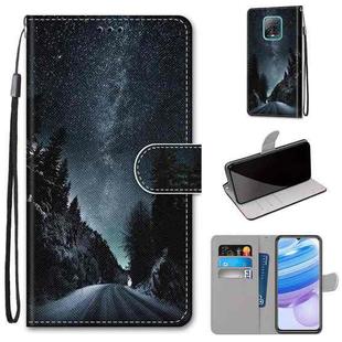 For Xiaomi Redmi 10X 5G / 10X Pro 5G Coloured Drawing Cross Texture Horizontal Flip PU Leather Case with Holder & Card Slots & Wallet & Lanyard(Mountain Road Starry Sky)