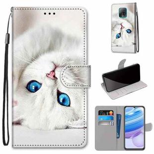 For Xiaomi Redmi 10X 5G / 10X Pro 5G Coloured Drawing Cross Texture Horizontal Flip PU Leather Case with Holder & Card Slots & Wallet & Lanyard(White Kitten)