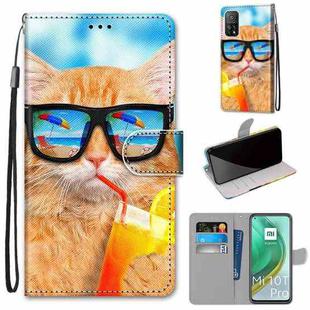 For Xiaomi Mi 10T 5G / 10T Pro 5G / Redmi K30s Coloured Drawing Cross Texture Horizontal Flip PU Leather Case with Holder & Card Slots & Wallet & Lanyard(Cat Drinking Soda)