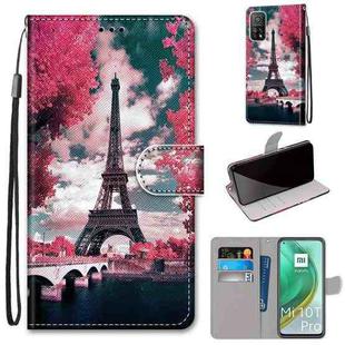 For Xiaomi Mi 10T 5G / 10T Pro 5G / Redmi K30s Coloured Drawing Cross Texture Horizontal Flip PU Leather Case with Holder & Card Slots & Wallet & Lanyard(Pink Flower Tower Bridge)