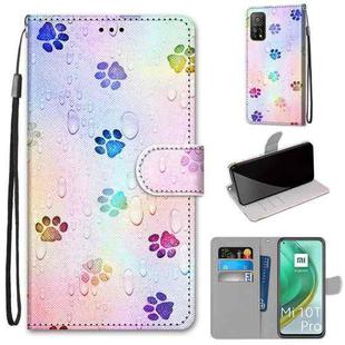 For Xiaomi Mi 10T 5G / 10T Pro 5G / Redmi K30s Coloured Drawing Cross Texture Horizontal Flip PU Leather Case with Holder & Card Slots & Wallet & Lanyard(Footprint Water Drops)