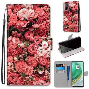 For Xiaomi Mi 10T 5G / 10T Pro 5G / Redmi K30s Coloured Drawing Cross Texture Horizontal Flip PU Leather Case with Holder & Card Slots & Wallet & Lanyard(Pink Rose Garden)
