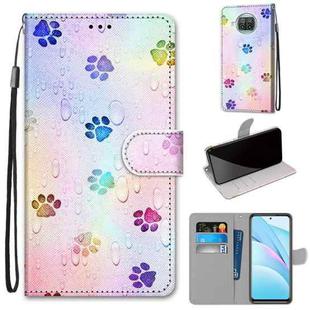 For Xiaomi Mi 10T Lite 5G Coloured Drawing Cross Texture Horizontal Flip PU Leather Case with Holder & Card Slots & Wallet & Lanyard(Footprint Water Drops)