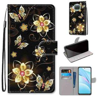 For Xiaomi Mi 10T Lite 5G Coloured Drawing Cross Texture Horizontal Flip PU Leather Case with Holder & Card Slots & Wallet & Lanyard(Gold Diamond Butterfly)