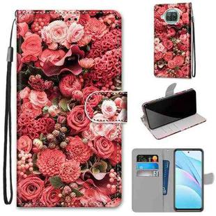 For Xiaomi Mi 10T Lite 5G Coloured Drawing Cross Texture Horizontal Flip PU Leather Case with Holder & Card Slots & Wallet & Lanyard(Pink Rose Garden)
