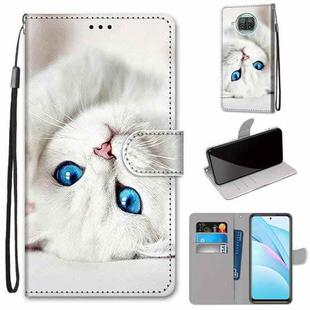 For Xiaomi Mi 10T Lite 5G Coloured Drawing Cross Texture Horizontal Flip PU Leather Case with Holder & Card Slots & Wallet & Lanyard(White Kitten)