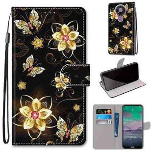 For Nokia 3.4 Coloured Drawing Cross Texture Horizontal Flip PU Leather Case with Holder & Card Slots & Wallet & Lanyard(Gold Diamond Butterfly)