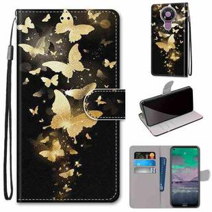 For Nokia 3.4 Coloured Drawing Cross Texture Horizontal Flip PU Leather Case with Holder & Card Slots & Wallet & Lanyard(Golden Butterfly Group)