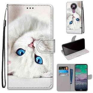 For Nokia 3.4 Coloured Drawing Cross Texture Horizontal Flip PU Leather Case with Holder & Card Slots & Wallet & Lanyard(White Kitten)