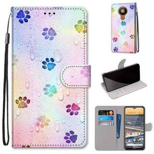 For Nokia 5.3 Coloured Drawing Cross Texture Horizontal Flip PU Leather Case with Holder & Card Slots & Wallet & Lanyard(Footprint Water Drops)
