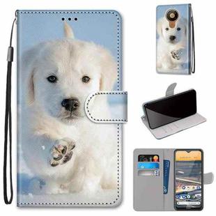 For Nokia 5.3 Coloured Drawing Cross Texture Horizontal Flip PU Leather Case with Holder & Card Slots & Wallet & Lanyard(Snow Puppy)