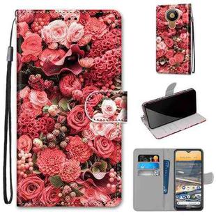 For Nokia 5.3 Coloured Drawing Cross Texture Horizontal Flip PU Leather Case with Holder & Card Slots & Wallet & Lanyard(Pink Rose Garden)