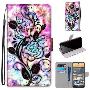 For Nokia 5.3 Coloured Drawing Cross Texture Horizontal Flip PU Leather Case with Holder & Card Slots & Wallet & Lanyard(Color Bottom Hollow Flower)