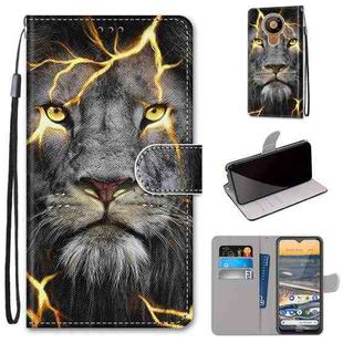 For Nokia 5.3 Coloured Drawing Cross Texture Horizontal Flip PU Leather Case with Holder & Card Slots & Wallet & Lanyard(Fission Lion)