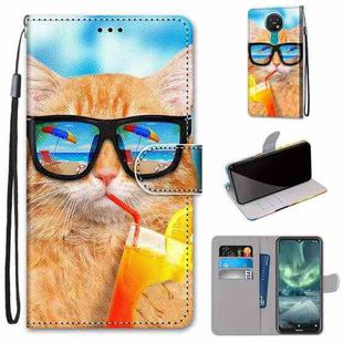 For Nokia 7.2 Coloured Drawing Cross Texture Horizontal Flip PU Leather Case with Holder & Card Slots & Wallet & Lanyard(Cat Drinking Soda)