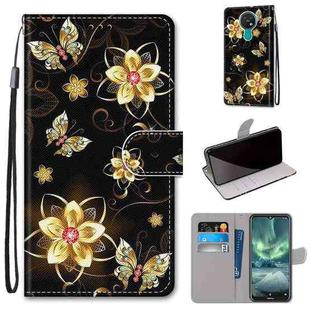 For Nokia 7.2 Coloured Drawing Cross Texture Horizontal Flip PU Leather Case with Holder & Card Slots & Wallet & Lanyard(Gold Diamond Butterfly)