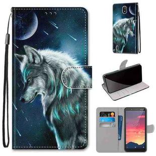 For Nokia C2 Coloured Drawing Cross Texture Horizontal Flip PU Leather Case with Holder & Card Slots & Wallet & Lanyard(Pensive Wolf)