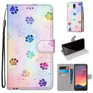 For Nokia C2 Coloured Drawing Cross Texture Horizontal Flip PU Leather Case with Holder & Card Slots & Wallet & Lanyard(Footprint Water Drops)