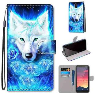 For Nokia C2 Coloured Drawing Cross Texture Horizontal Flip PU Leather Case with Holder & Card Slots & Wallet & Lanyard(Dick Rose Wolf)