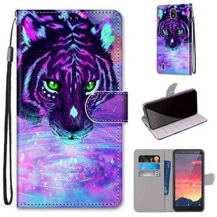 For Nokia C2 Coloured Drawing Cross Texture Horizontal Flip PU Leather Case with Holder & Card Slots & Wallet & Lanyard(Tiger Drinking Water)