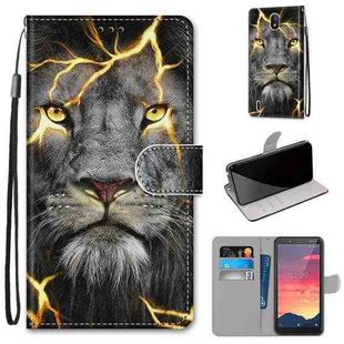 For Nokia C2 Coloured Drawing Cross Texture Horizontal Flip PU Leather Case with Holder & Card Slots & Wallet & Lanyard(Fission Lion)