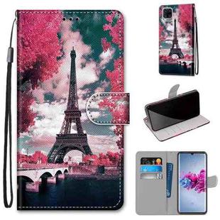 For ZTE Axon 11 5G Coloured Drawing Cross Texture Horizontal Flip PU Leather Case with Holder & Card Slots & Wallet & Lanyard(Pink Flower Tower Bridge)