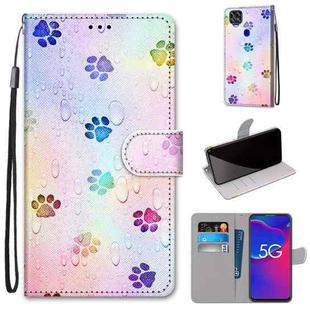For ZTE Axon 11 SE 5G Coloured Drawing Cross Texture Horizontal Flip PU Leather Case with Holder & Card Slots & Wallet & Lanyard(Footprint Water Drops)