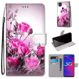 For ZTE Axon 11 SE 5G Coloured Drawing Cross Texture Horizontal Flip PU Leather Case with Holder & Card Slots & Wallet & Lanyard(Wild Rose)