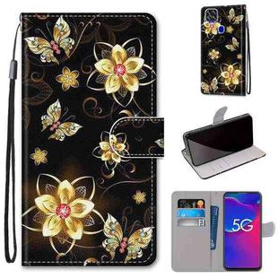 For ZTE Axon 11 SE 5G Coloured Drawing Cross Texture Horizontal Flip PU Leather Case with Holder & Card Slots & Wallet & Lanyard(Gold Diamond Butterfly)
