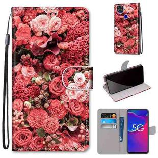 For ZTE Axon 11 SE 5G Coloured Drawing Cross Texture Horizontal Flip PU Leather Case with Holder & Card Slots & Wallet & Lanyard(Pink Rose Garden)
