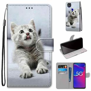 For ZTE Axon 11 SE 5G Coloured Drawing Cross Texture Horizontal Flip PU Leather Case with Holder & Card Slots & Wallet & Lanyard(Small Gray Cat)