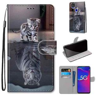 For ZTE Axon 11 SE 5G Coloured Drawing Cross Texture Horizontal Flip PU Leather Case with Holder & Card Slots & Wallet & Lanyard(Cat Becomes Tiger)