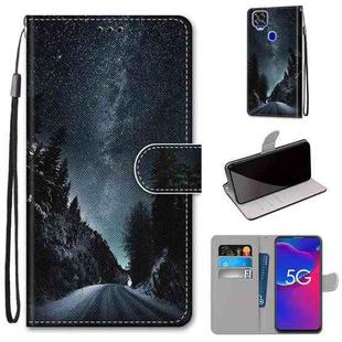 For ZTE Axon 11 SE 5G Coloured Drawing Cross Texture Horizontal Flip PU Leather Case with Holder & Card Slots & Wallet & Lanyard(Mountain Road Starry Sky)