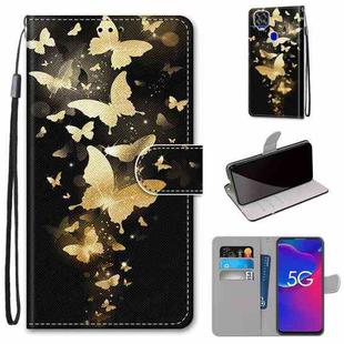For ZTE Axon 11 SE 5G Coloured Drawing Cross Texture Horizontal Flip PU Leather Case with Holder & Card Slots & Wallet & Lanyard(Golden Butterfly Group)