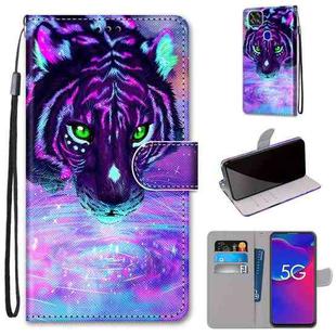 For ZTE Axon 11 SE 5G Coloured Drawing Cross Texture Horizontal Flip PU Leather Case with Holder & Card Slots & Wallet & Lanyard(Tiger Drinking Water)