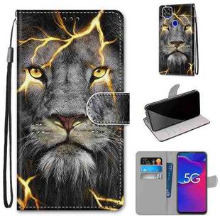 For ZTE Axon 11 SE 5G Coloured Drawing Cross Texture Horizontal Flip PU Leather Case with Holder & Card Slots & Wallet & Lanyard(Fission Lion)