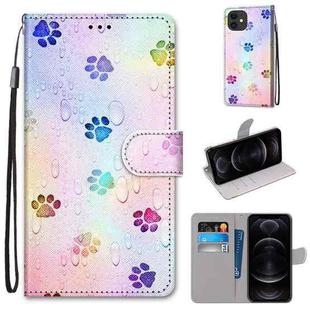 For iPhone 12 mini Coloured Drawing Cross Texture Horizontal Flip Leather Case with Holder & Card Slots & Wallet & Lanyard(Footprint Water Drops)