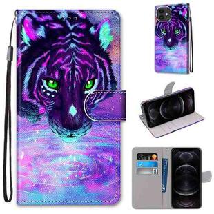 For iPhone 12 mini Coloured Drawing Cross Texture Horizontal Flip Leather Case with Holder & Card Slots & Wallet & Lanyard(Tiger Drinking Water)
