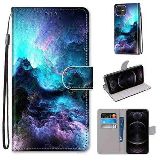 For iPhone 12 / 12 Pro Coloured Drawing Cross Texture Horizontal Flip PU Leather Case with Holder & Card Slots & Wallet & Lanyard(Colorful Clouds)
