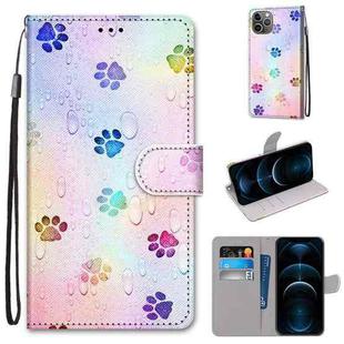 For iPhone 12 Pro Max Coloured Drawing Cross Texture Horizontal Flip PU Leather Case with Holder & Card Slots & Wallet & Lanyard(Footprint Water Drops)